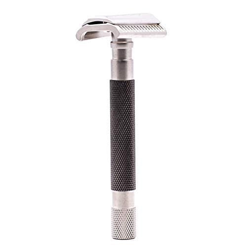 Parker Semi-Slant Safety Razor ? Graphite Finish | Close Shaving Double Edge Razor for Sensitive Skin & Coarse Hair | Slanted Precision Head + 5 Platinum DE Blades | Iconic Brand