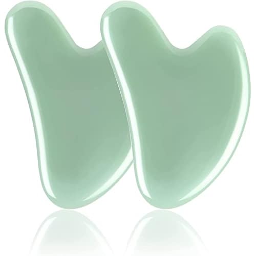 URAQT Gua Sha Massage Tool, 2 Pcs Natural Jade Gua Sha Board, Quartz Jade Stone Gua Sha Facial Tool, Face Scraping Massager, Anti Aging Massage Beauty Tool for Face, Eye, Neck