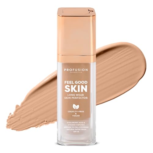 Profusion Cosmetics Feel Good Skin Foundation ? Radiant Satin Finish, Buildable Coverage with SPF 15 Sun Protection, Hydrating, Lightweight, Vegan & Cruelty-Free Makeup (Light 200, 1)