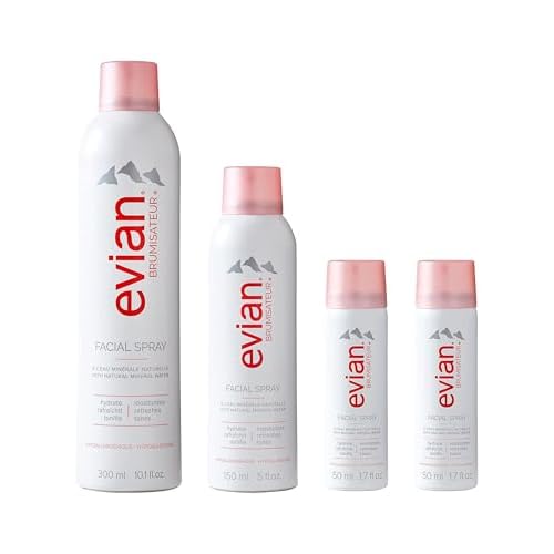 Evian Facial Spray 24/7 Kit - Hydrating Mineral Water Mist for Face & Skin - Refreshes Makeup, Sets, & Tones - Travel-Friendly Sizes for Daily Moisture Boost