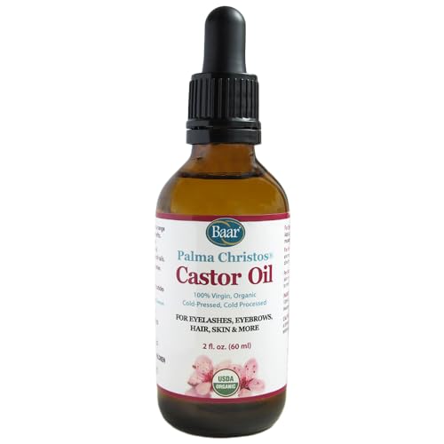 Baar Palma Christos Castor Oil, Organic, 100% Pure, Cold-Pressed, Hexane-Free Products. Helps with Conditions for Hair Growth for Eyebrows, Hair, and Eyelashes. Natural Hair Treatment Oil 2 oz.