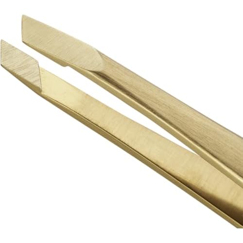 ZWILLING Tweezer Slanted (plucking eyebrows, removing splinters, hand finished, roughened tips, hypoallergenic), Premium, Gold, 3.5 inch