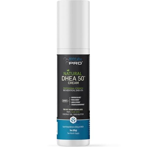 DHEA Cream 50mg for Women and Men, Maximum Strength Natural DHEA Cosmetic Formulation for Skin Hydration Balance, Pure, Non-GMO, Gluten-Free, Paraben-Free, Skin Cream 2-Month Supply (Unscented - 3oz)