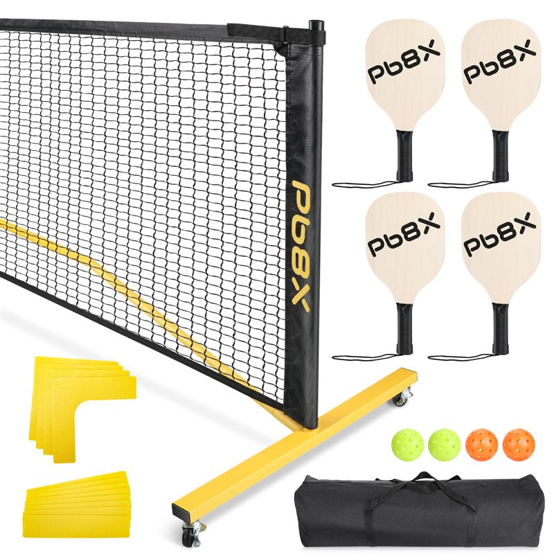 Portable Pickleball Net Set 22ft with Wheels, Paddles, Balls & Carry Bag
