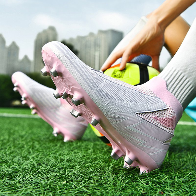 Laceless Men’s Soccer Cleats - Pink Football Shoes for Teen & Adult (41)