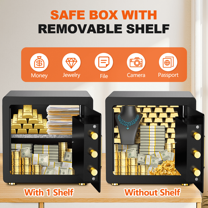 Home Safe with Digital Keypad, Fireproof Waterproof Bag & Adjustable Shelf