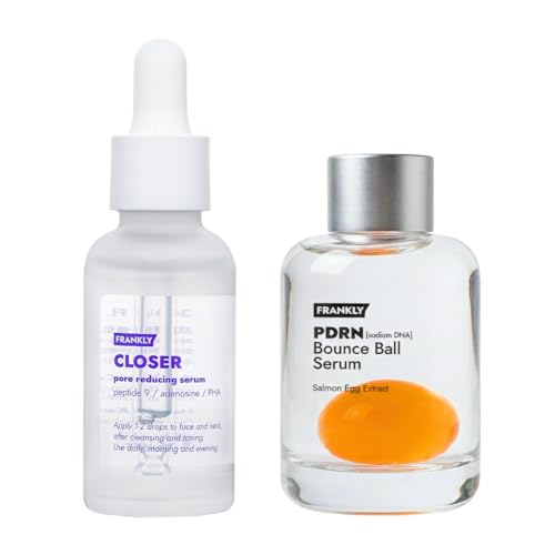 FRANKLY Korean Glow Serum Duo | Skincare Gifts for Women | Glass Skin Radiance & Elasticity Set | Peptide Pore Minimizer + PDRN Salmon DNA Serum | Vegan Collagen, Non-Sticky | 2x1.01 fl.oz
