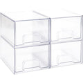 Sea Team 4-Pack Clear Makeup Organizer with Drawers, Acrylic Plastic Cosmetic Display Case, Jewelry Storage Box, Holder for Dresser, Bathroom, Vanity, Kitchen Cabinets, Pantry, Countertop