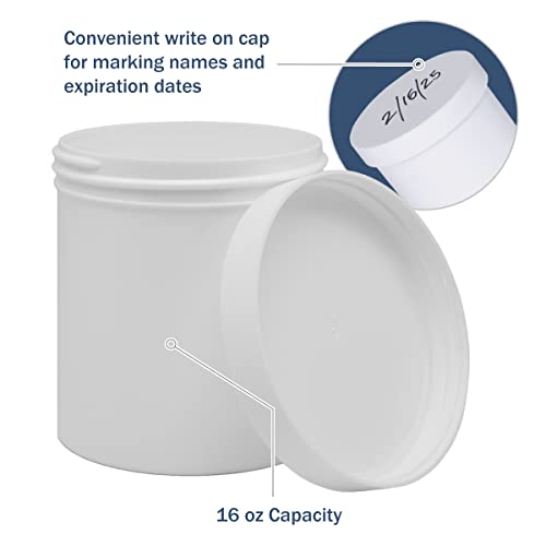 EZY DOSE Ointment Jar and Container, Screw on Cap, Leak-Proof Container for Creams and Balms, Durable Design, Ideal for DIY Skincare and Herbal Remedies, 16 oz Capacity, White (Pack of 12)