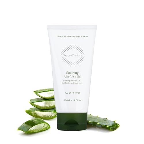 OxygenCeuticals Soothing Aloe Vera Gel, Alcohol Free, All Natural Aloe Vera Gel for Face & Body, Moisturizing After-Sun Care with Centella Asiatica, and Hyaluronic Acid. 5.07 fl.oz (150 ml)