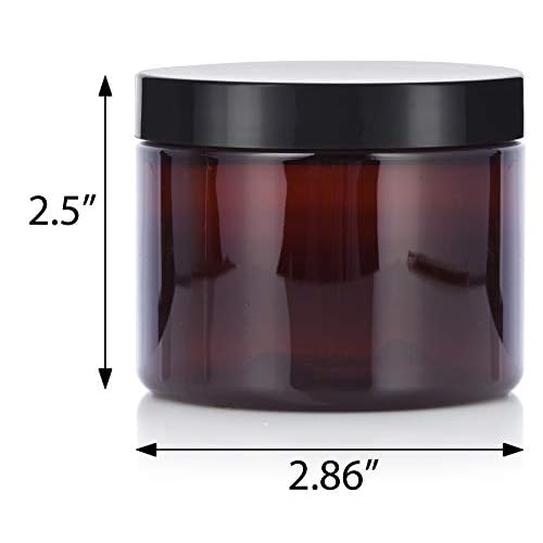 (12 pack) 6 oz Amber PET Plastic Refillable Jar with Black Lid