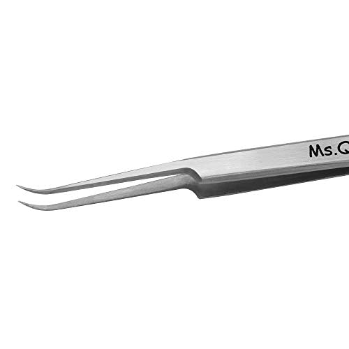 Ms.Queen Eyelash Extension Tweezers,Professional Curved Pointed Isolation Tweezers for Classic Individual Volume Mink Lash Extensions
