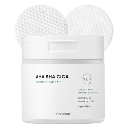 AHA BHA Cica Gentle Clear Pad - Facial Exfoliating Pad for Dead Skin Cell Care, pH Balancing & Sebum Control, Tighten Large Pores, Calm Sensitive Skin, & Moisturize Dry, Flaky Skin, 70 Sheets