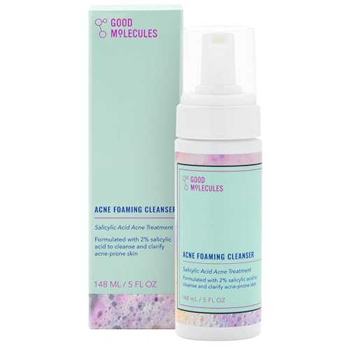Good Molecules Acne Foaming Cleanser - 2% Salicylic Acid Foam Cleanser - Gentle Acne Face Wash with Alcohol Free Witch Hazel and Aloe - Skin Care for Face