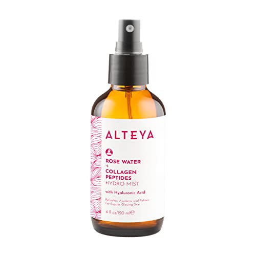 Alteya Organics Rose Water Face Toner ? With Collagen Peptides & Hyaluronic Acid ? Hydrating Facial Mist for Anti-Aging, Firming & Radiant Skin ? 4 Fl Oz / 120mL