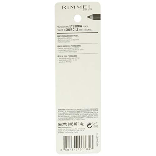Rimmel London Brow This Way Professional Eyebrow Pencil, Long-Wearing, Highly-Pigmented, Built-In Brush, 001, Dark Brown, 0.05oz