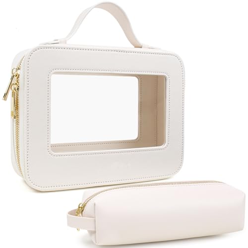 Small Clear Makeup Bag with Makeup Brush Bag, Mini Makeup Pouch Car Organizer Bag Travel Toiletry Pouch Slim Makeup Brush Holder Makeup Bags Small with Zipper Purse Essential for Car