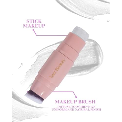 YazzBeauty Makeup Highlighter Stick with Brush ? Moon Shimmer White | Brightening & Glowy Finish | Lightweight Formula for Face