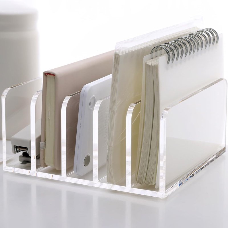 Acrylic Desk File Organizer Holder - 5 Clear Mail Sorter & Document Racks