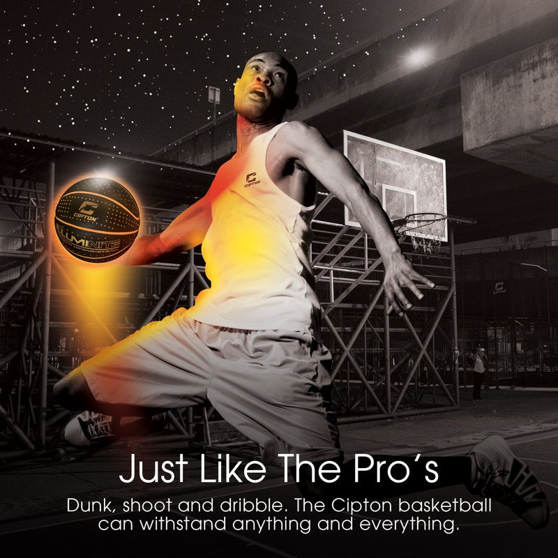Light Up 29.5 Inch Leather Basketball with Pump - Glow in Dark LED