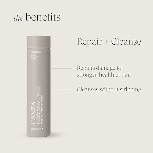L'ANZA Keratin Healing Oil Shampoo Hydrating Cleanse, Boosts Softness, Adds Lustrous Shine, Anti-Frizz, Color Safe, Strengthening Anti-Humidity Strengthening Care, Sulfate Free