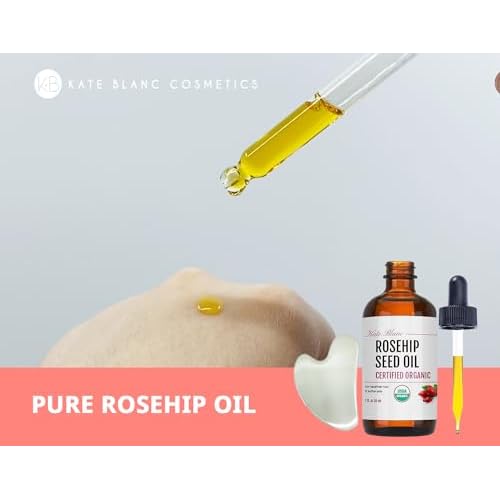 Kate Blanc Cosmetics Rosehip Oil for Face with Stainless Gua Sha (1oz, Organic, Pure, Cold Pressed) Rosehip Seed Face Oil for Gua Sha Massage