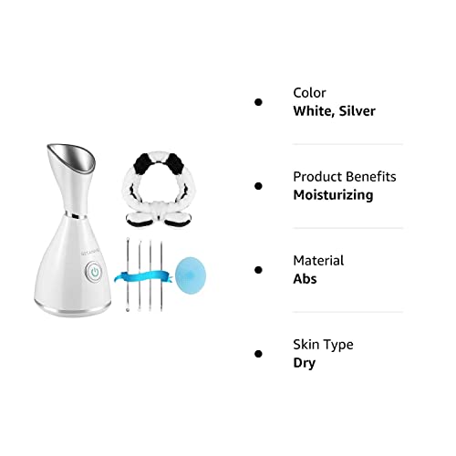 GETANYE Nano Ionic Face Steamer - 10X Penetration for Facial, Unclogs Pores, Moisturizing Spa Humidifier with Free Blackhead Remover Kit, Hair Band, Face Brush