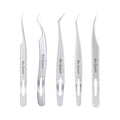 Ms.Queen Lash Tweezers for Eyelash Extensions, 5 Pcs Tweezers Set Professional Fine Tip Curved 45 Degree Lash Tweezers for Classic, Volume & Mega Volume Lashes - Ideal for Lash Artists
