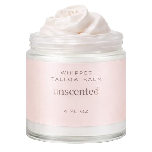 100% Grass Fed Beef Tallow Balm - Natural Face + Body Whipped Moisturizer for Baby & Sensitive Skin (Unscented - Large 4 oz)