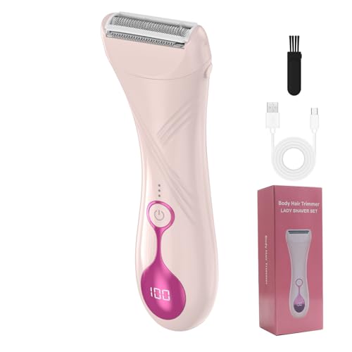 Electric Shaver for Women, Electric Razor for Womens, Bikini Trimmer with LCD Display, Rechargeable Body Hair Trimmer for Bikini Underarm Leg Arm Pubic, Pink