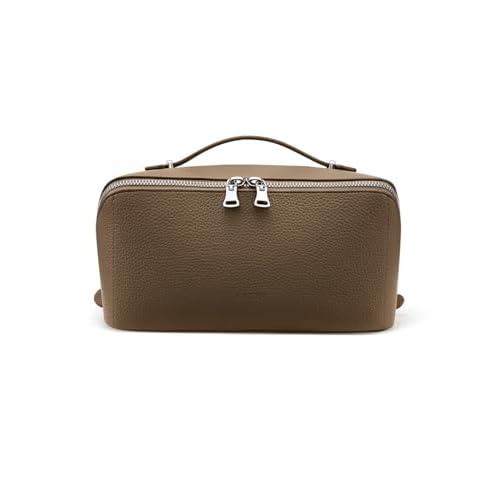 EACHY Travel Makeup Bag, Lychee Leather Large Capacity Cosmetic Bag for Women, Open Flat Toiletry Bag with TPU Brush Compartment, Waterproof Skincare Organizer Travel Essentials