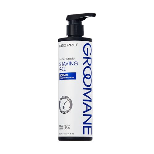 RED Pro GROOMANE Barber-Grade Shaving Gel for Men, Non-Foaming Clear Aloe Vera Shave Gel, Smooth Razor Glide, Precision Line-Ups, Anti-Irritation, Normal & Sensitive Skin (16.9 Fl.oz, Normal)