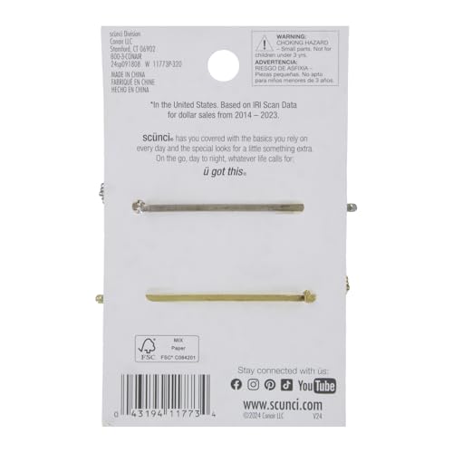 Scunci Trend Essentials Rhinestone Bow Bobby Pins, 2-Pack, Gold & Silver, No-Slip All-Day Hold, Elegant Hair Accessories for Women & Girls, Stylish Sparkling Hair Clips for Updos & Everyday Looks