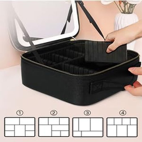 JXAUDEKK Large Capacity Travel Makeup Train Case with LED Mirror,Rechargeable LED Light for Makeup Cosmetic Case with Brushes Storage Organizer,Travel Box Cosmetic Bag for Women (pink)