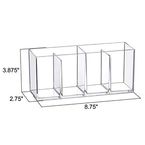 Amazing Abby - Glamour - 2-Pack Acrylic 4-Compartment Makeup Organizer, Transparent Plastic Makeup Brush Holder, Perfect Bathroom Vanity Storage Solution for Makeup Brushes, Eyebrow Pencils, and More