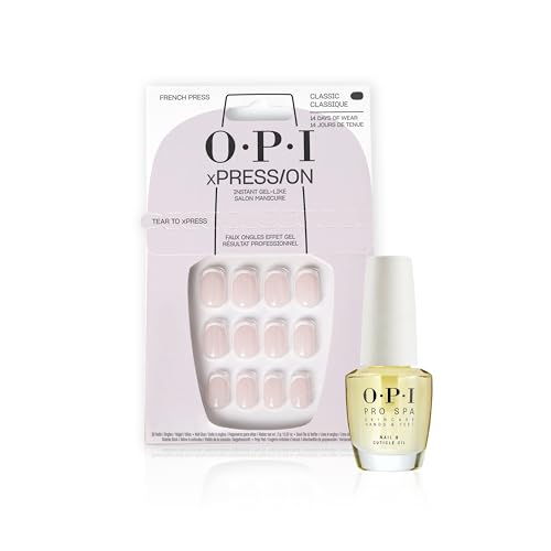 Bundle of OPI xPress/ON Press On Nails, With Nail Glue, French Tip Nail Art, Short, French Press + OPI ProSpa Nail and Cuticle Oil, 0.5 fl oz
