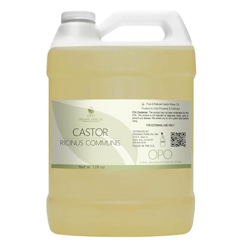 Castor Oil - Pure Refined Natural Cold Pressed Vegan Non GMO Bulk 128 oz - 1 Gallon - Bulk Wholesale Castor Oil for Hair Nails Eyelashes Eyebrows Beard Mustache - Organic Pure Oil