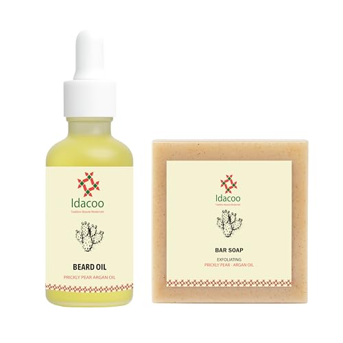 Beard Care Set with Beard Oil & Exfoliating Bar Soap for Men ? Prickly Pear & Argan Blend, Beard Oil for Men, Beard Wash Bar, Beard Moisturizer & Softener, Gifts for Him