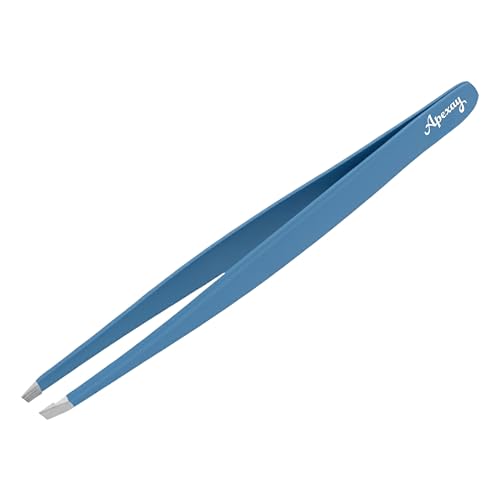 Made in Solingen, Germany - Apexay Professional Slant Tip Tweezers ? Premium German Steel, Ultra Precision Grip, Salon Quality for Eyebrow and Fine Hair Removal (Blue)