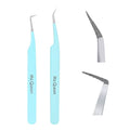 Ms.Queen Eyelash Tweezers for Extensions, 2Pcs Fiber Tip Grip 45 and 90 Degree Mega Volume Tweezers Set for Lash Extensions-Blue