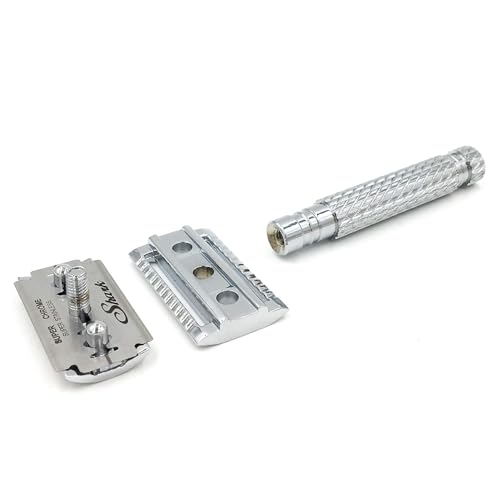 Parker 94R ¡°Hefty¡± Double-Edge Safety Razor with Standard-Length Handle + 5 Premium Blades ? Chrome-Plated Brass, Three-Piece Design, Balanced Weight for Classic Wet Shaving