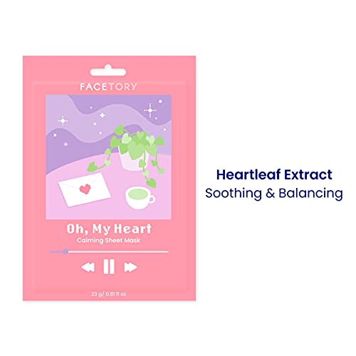FACETORY K Beauty Face Mask Skin Care - CALMING Sheet Mask for ACNE-PRONE Skin with Heartleaf Extract | Calms Redness Smoothes Texture (5 Pack)