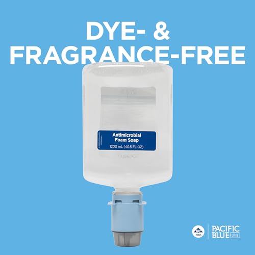 Georgia-Pacific-43822 Pacific Blue Ultra Antimicrobial Foam Soap Refills for Automated Touchless Soap Dispenser, Dye & Fragrance Free, 3 Bottles/Case