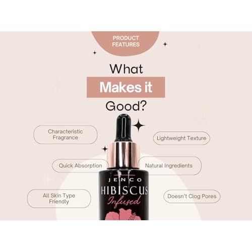 JENCO Skincare Hibiscus Collagen Boost Face Oil with White Lupin Seed Extract and Organic Hibiscus Seed Oil, Anti-Aging Benefits for All Skin Types, Fragrance-Free