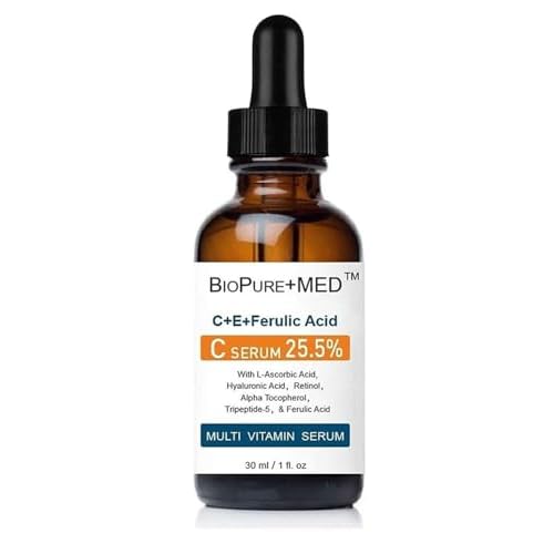 BioPureMED 25% Vitamin CE+Ferulic Acid Serum for Face: Anti Wrinkle Serum Retinol 22, Hyaluronic Acid Best Organic Korean Skin Care Vitamin C Serum/Face Moisturizer