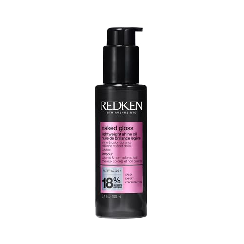 Redken Naked Gloss Shine Hair Oil - Adds Shine & Enhances Color Vibrancy, Lightweight Heat Protectant, Frizz Control, Infused with Omega-9, For Dull or Color-Treated Hair