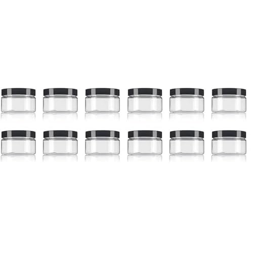 6Pcs 250ml/8oz Plastic Refillable Jars Empty Cosmetic Containers Cases with Black Lid Cream Lotion Box Ointments Bottle Food Bottle Makeup Pot Jar for Lip Balm Make Up Eye Shadow Powder (Pack of 2)