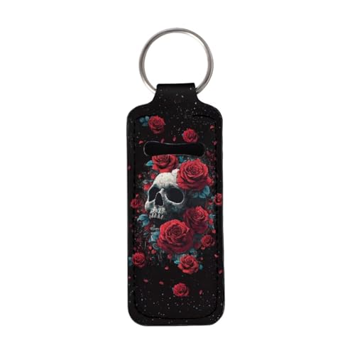 Rose Skeleton Pattern Chapstick Holder Keychain Clip-on Sleeve Chap Stick Pouch Lip Balm Holsteror Lipstick Tracker Safeguard