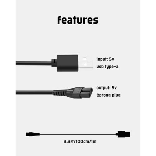 Bikini Trimmer for Women Charger for KAPHIO Bikini Trimmer Charger, 3.3ft Power Cord, 1 Cleaning Brush