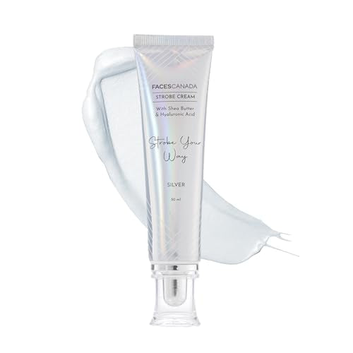 FACESCANADA Strobe Cream - Silver | with Shea Butter & Hyaluronic Acid | Hydrating & Illuminating Makeup | for Radiant Dewy Skin | 1.01 Fl Oz (30ml)